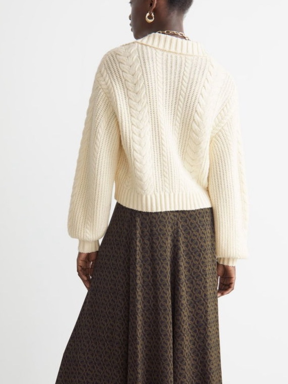 & Other Stories Wool Cream White Cable Knit Button-Up Sweater Cardigan Small - Picture 3 of 10